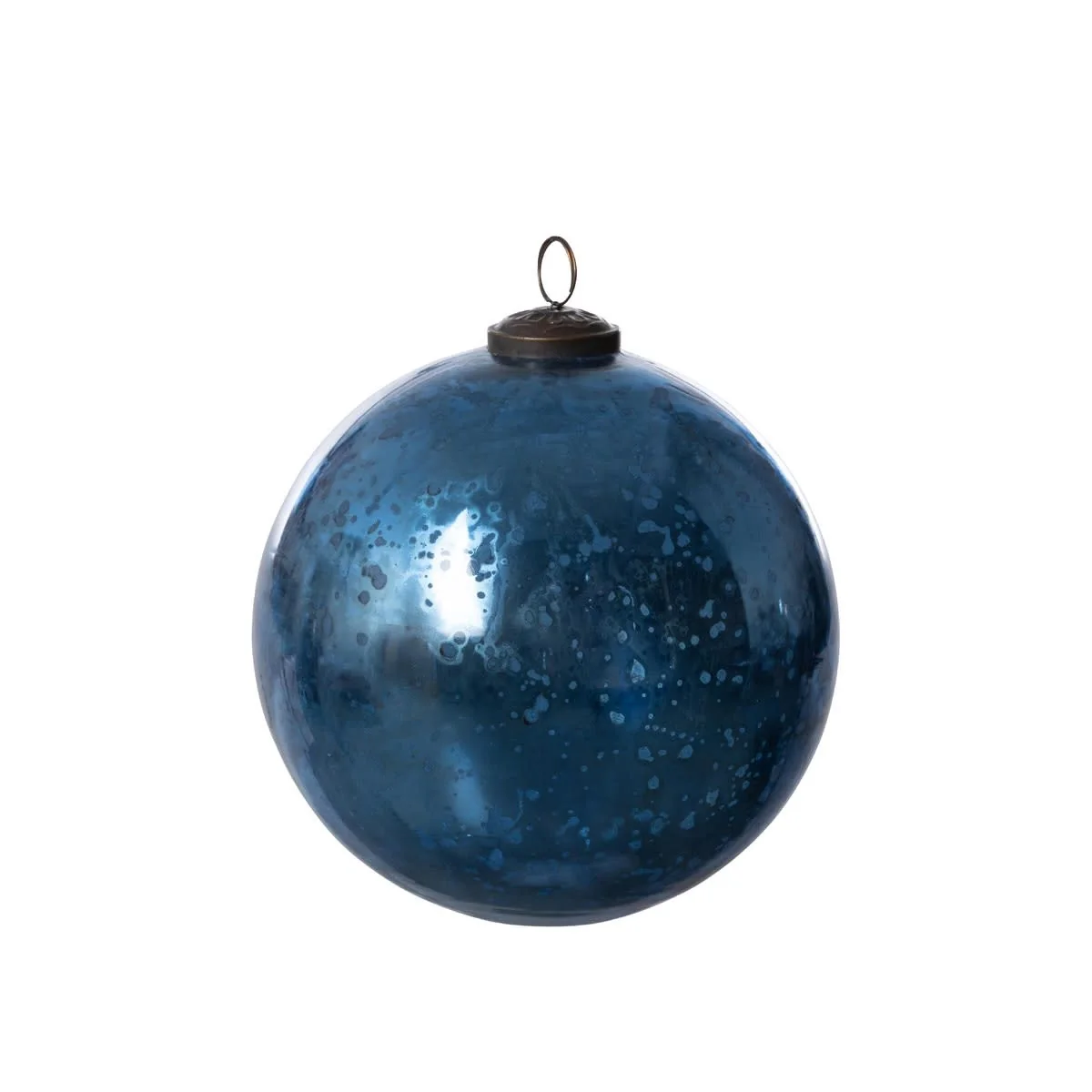 Antique Shiny Blue Glass Ball Ornament