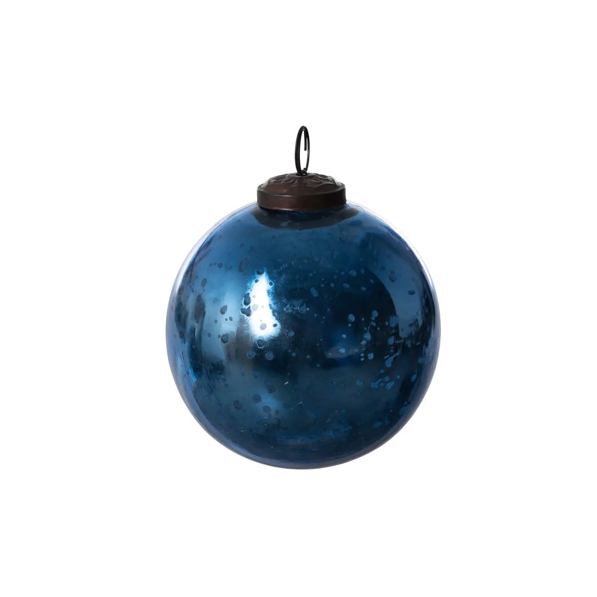 Antique Shiny Blue Glass Ball Ornament - Image 3