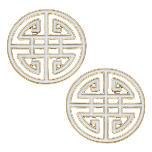 Aria Game Day Greek Keys Enamel Stud Earrings In White
