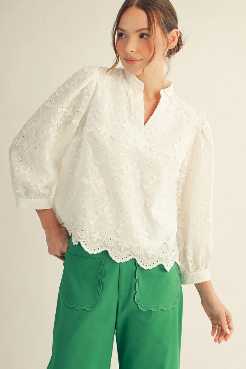 Ariana Scallop Hem 3D Lace Top