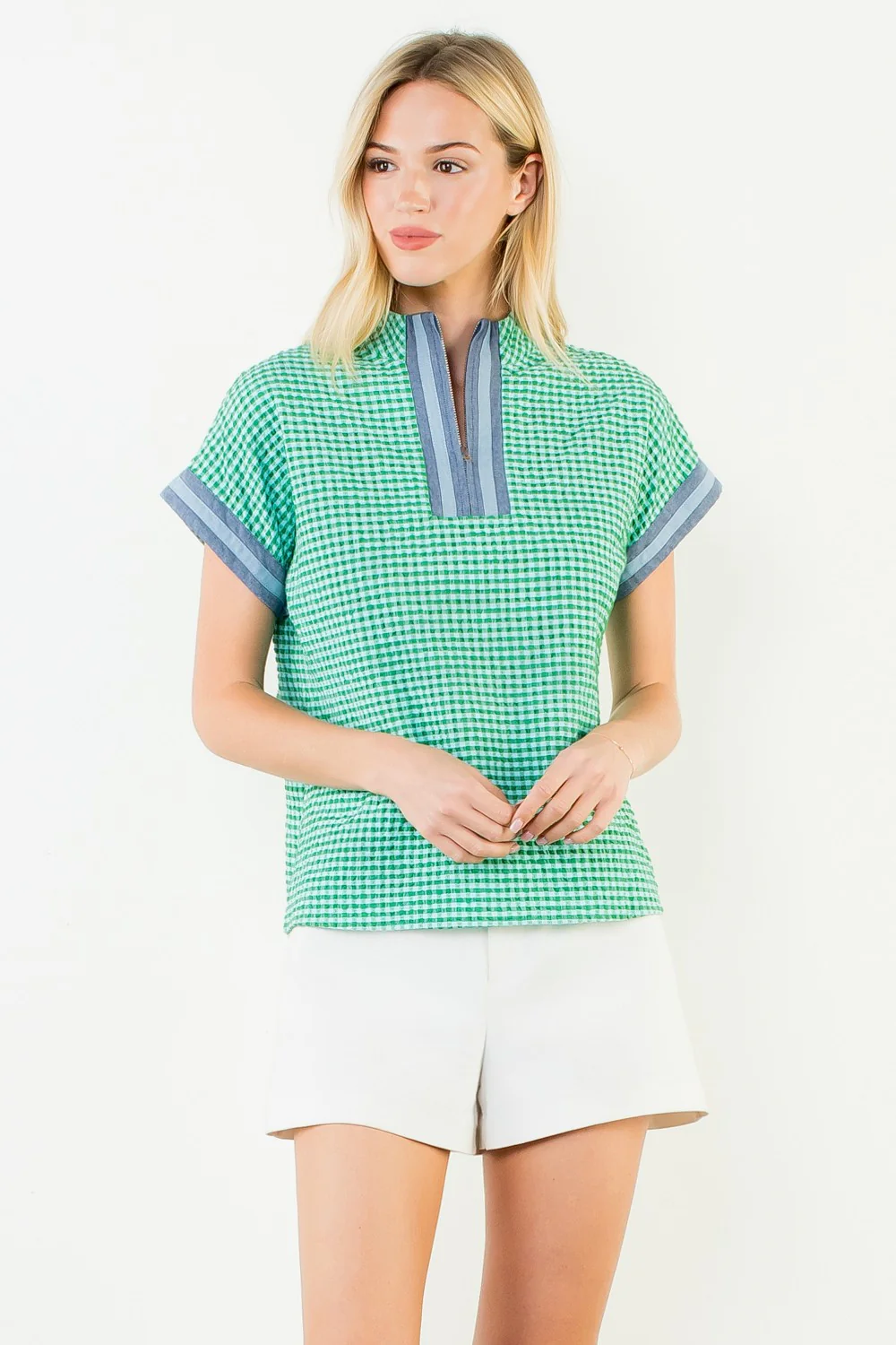 Ariana Short Sleeve Gingham Patterned Top - Image 8