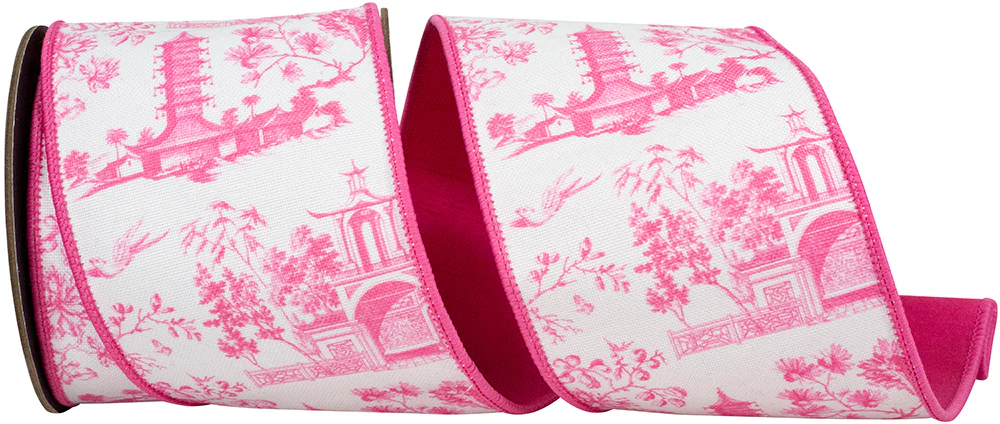 Asian Vista Chinoiserie Deluxe Wired Edge Pink Ribbon
