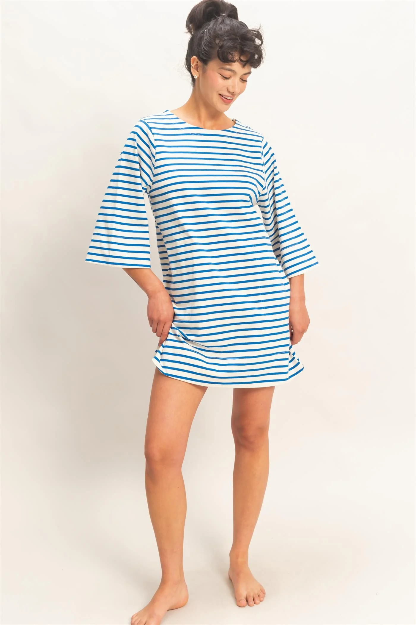 Aurora Striped Round Neck Half-sleeve Mini Dress - Image 3