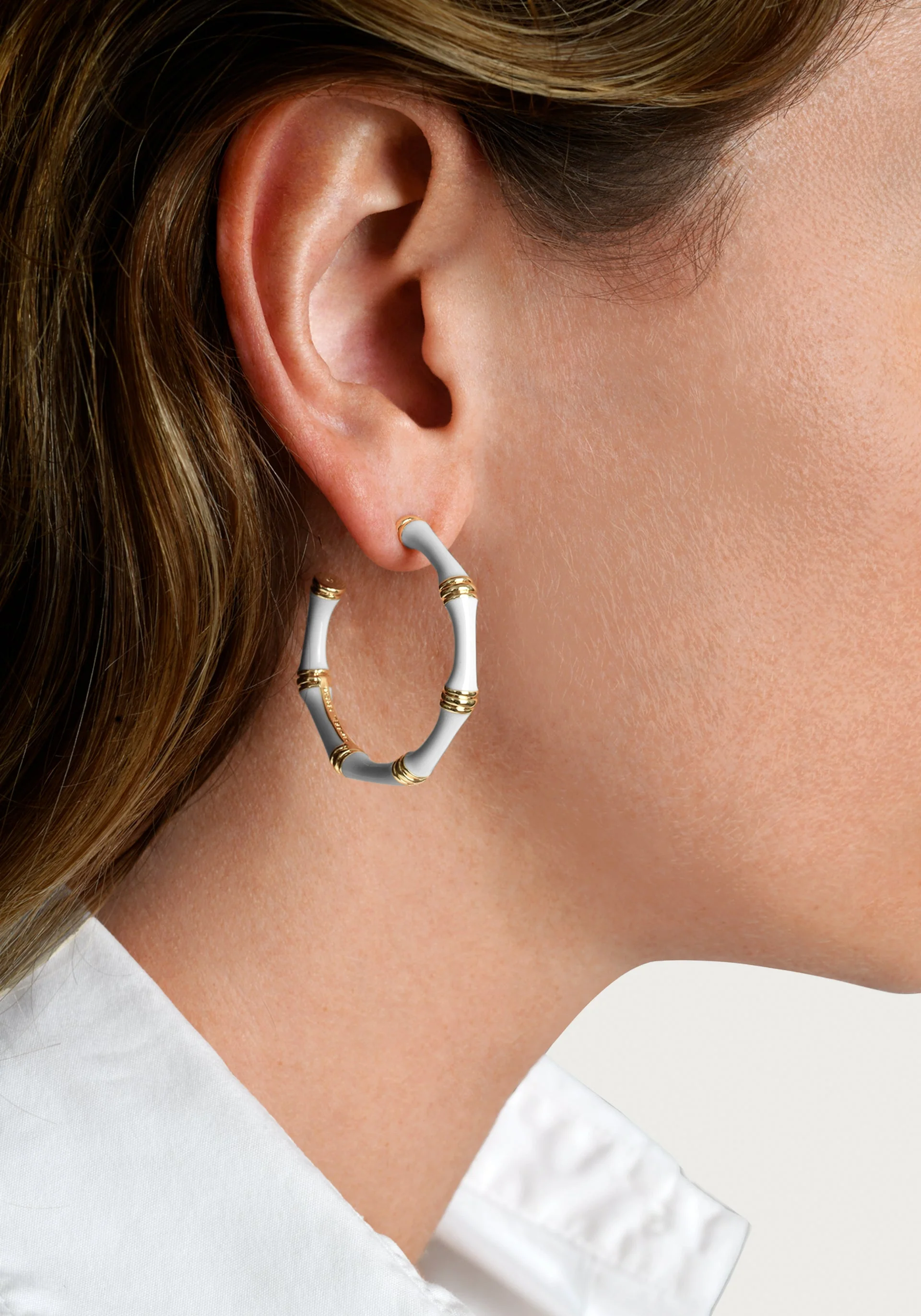 Bamboo Enameled Hoop Earrings - Image 4