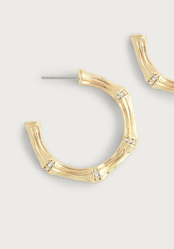 Bamboo Medium Hoop Earrings, Gold - Image 3