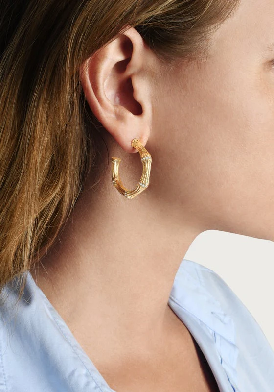 Bamboo Medium Hoop Earrings, Gold - Image 4