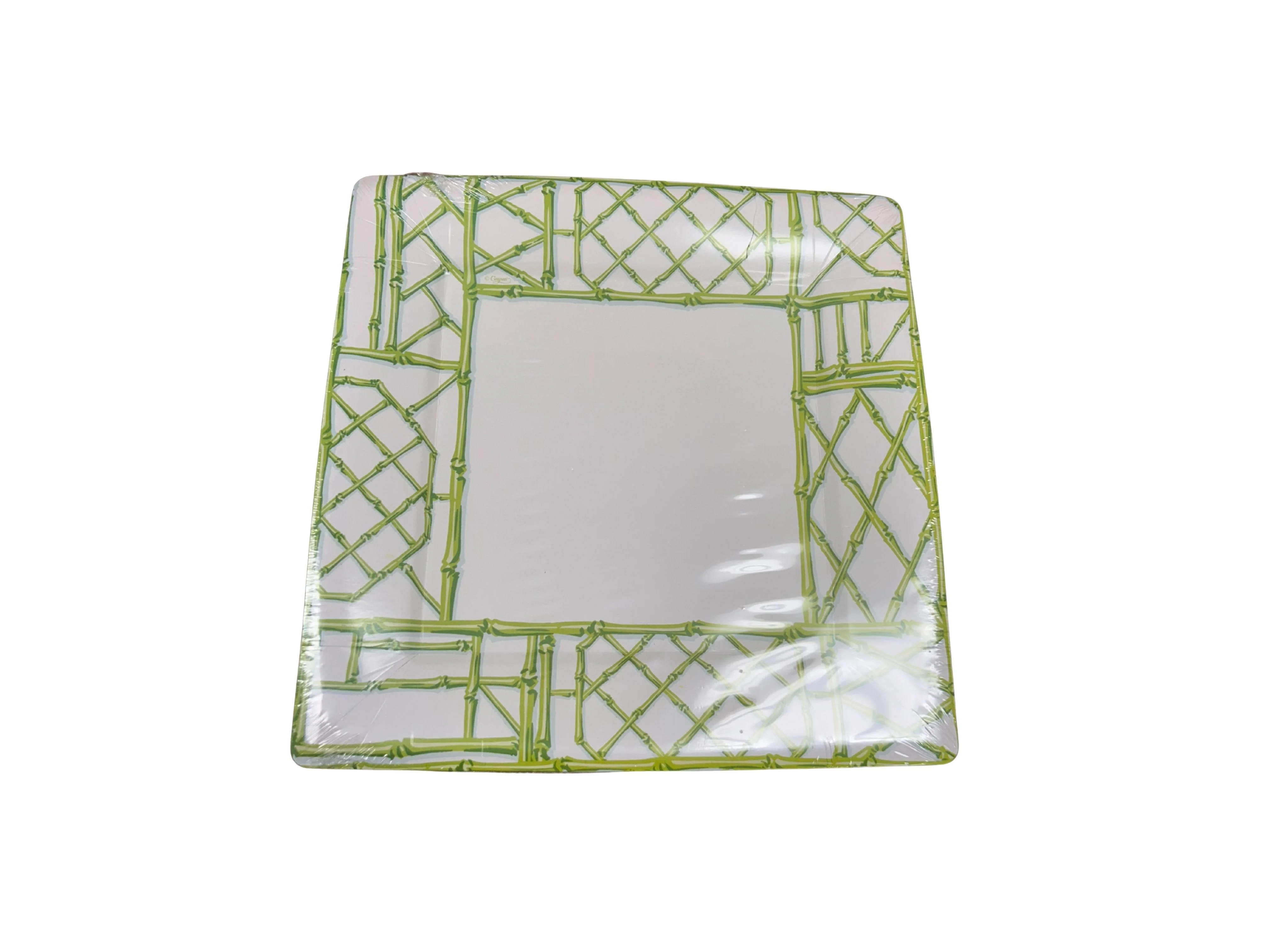 Bamboo Screen Moss Green Square Paper Dinner Plate