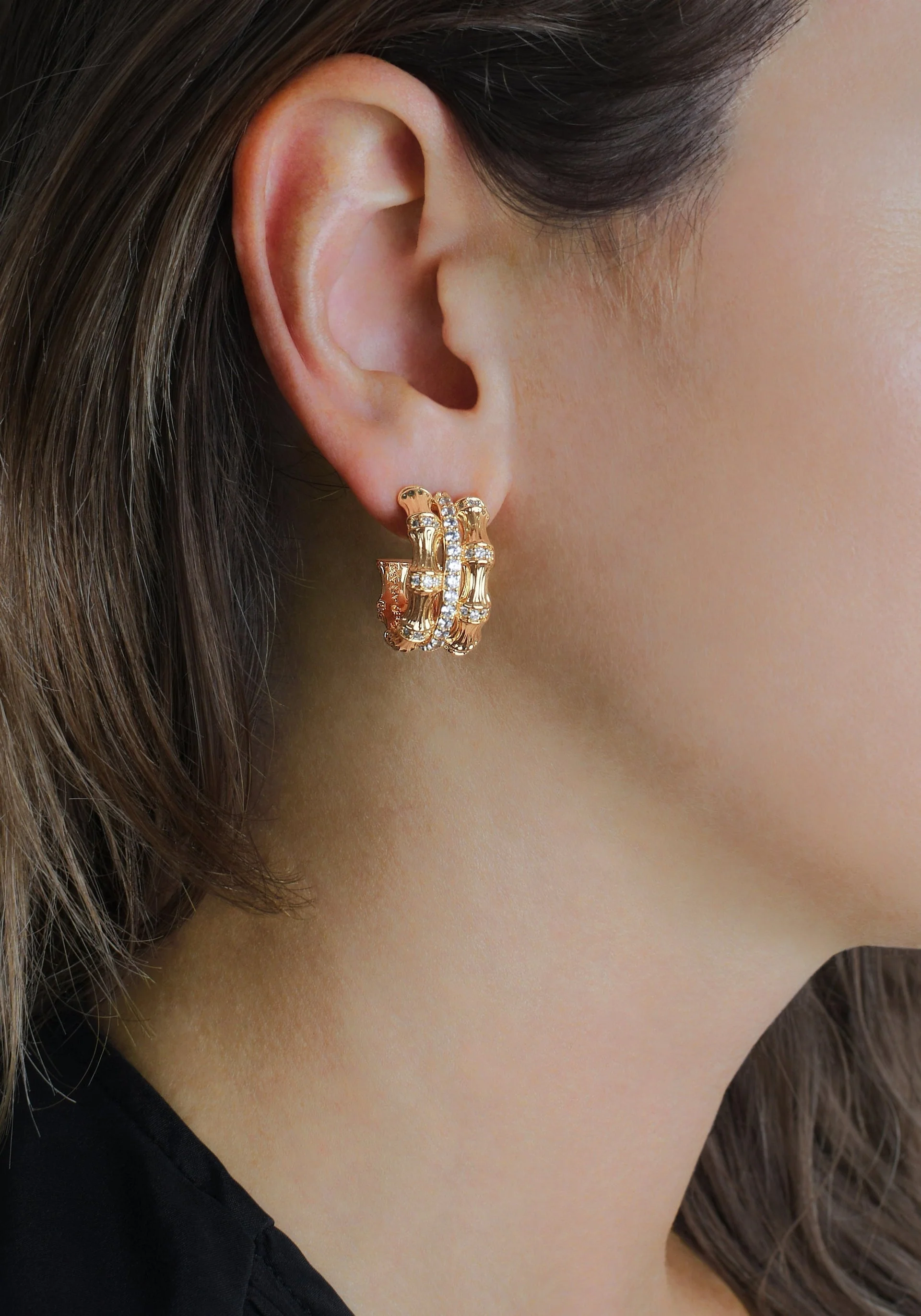 Bamboo Stacked Hoop Earrings - Image 3