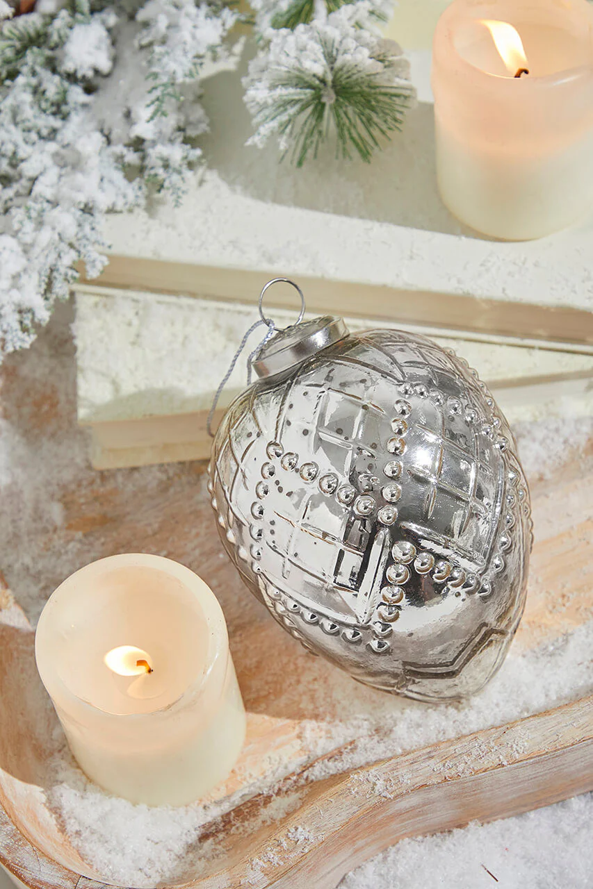 5" Beaded Regal Burnished Mercury Glass Ornament