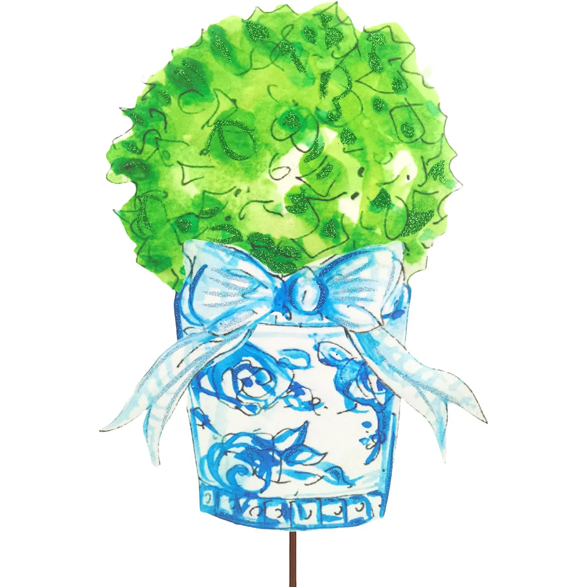 Beck's Blue Gingham Boxwood Pot