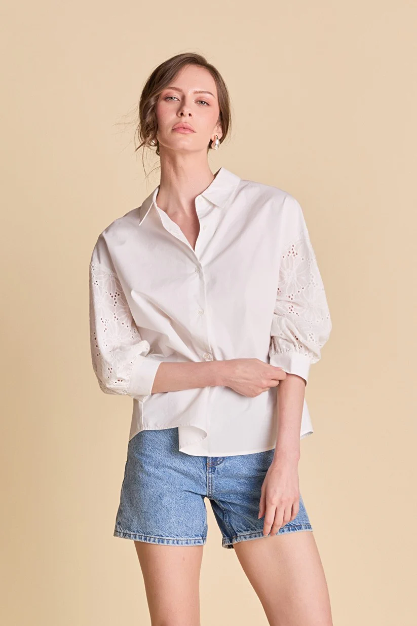Bella Mix Media Balloon Sleeve Shirt - Image 4