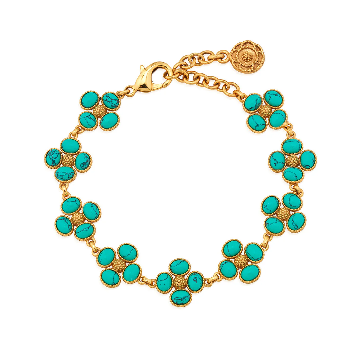 Berry Clover Link Bracelet, 7"+2" - Turquoise