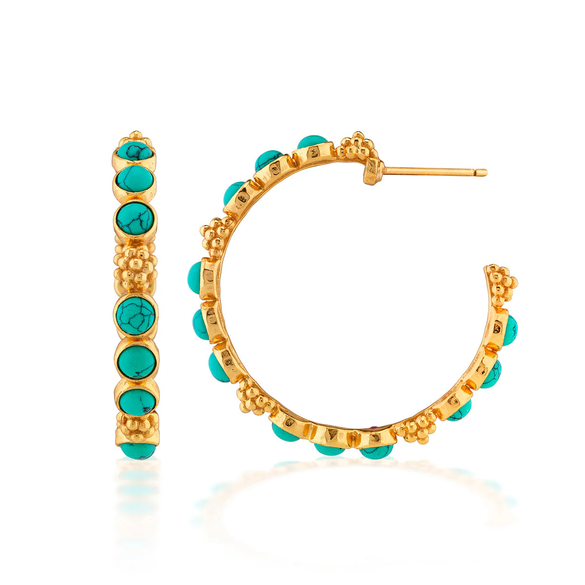 Berry Gem Medium Hoop Earrings - Turquoise - Image 2