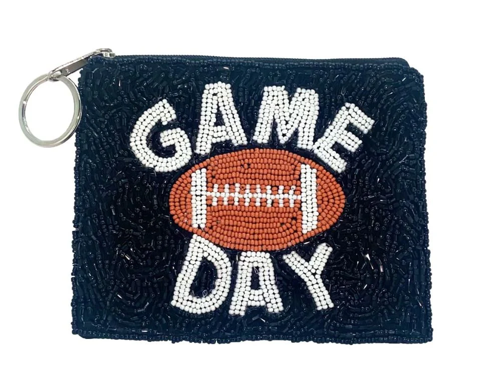 Black Football Game Day Beaded Pouch