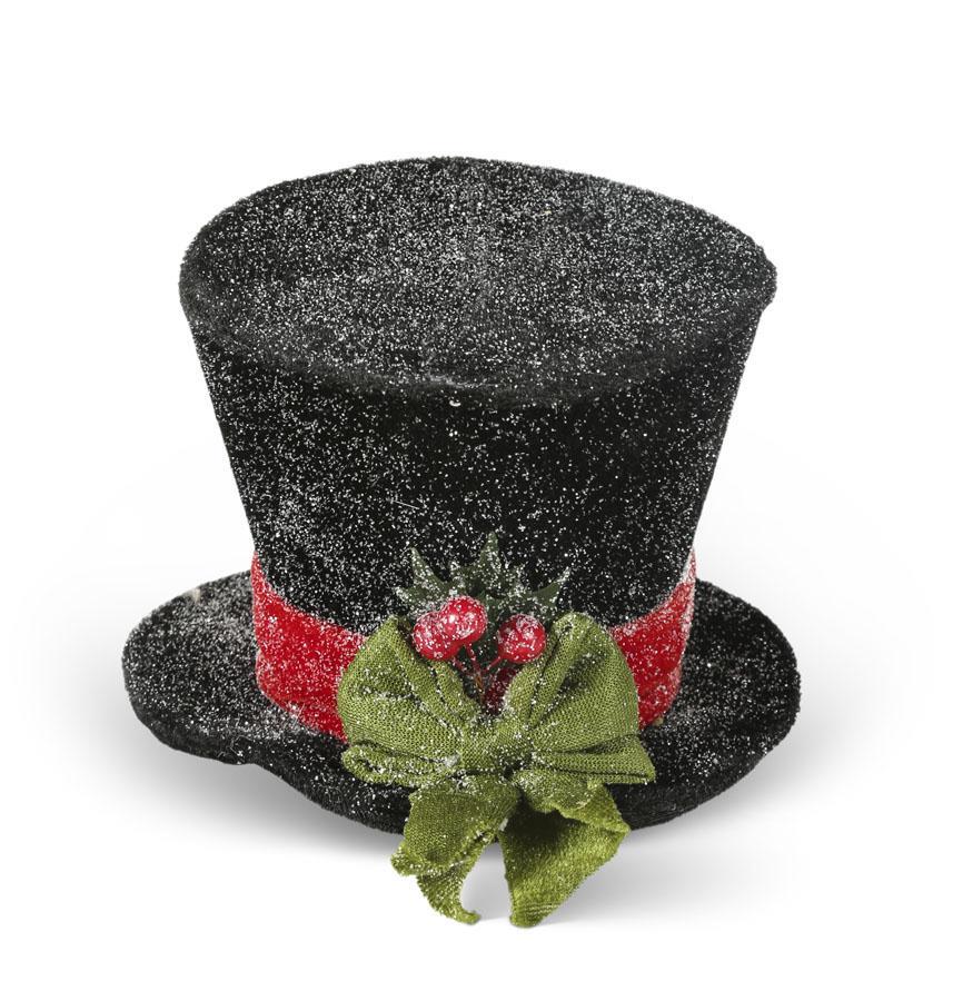 Black Snow Glittered Top Hat With Red - Image 3