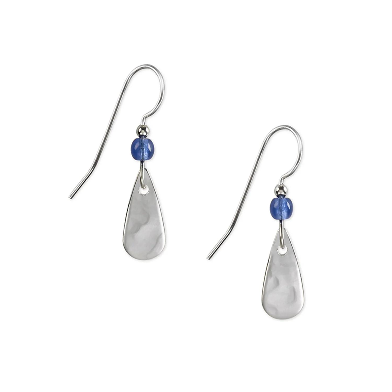 Blue Bead Silver Teardrop Earrings - Image 2