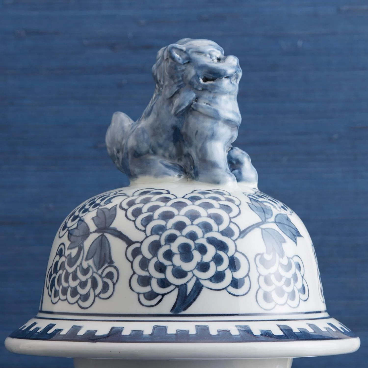 Blue & White Peony Flower Temple Jar - Image 5