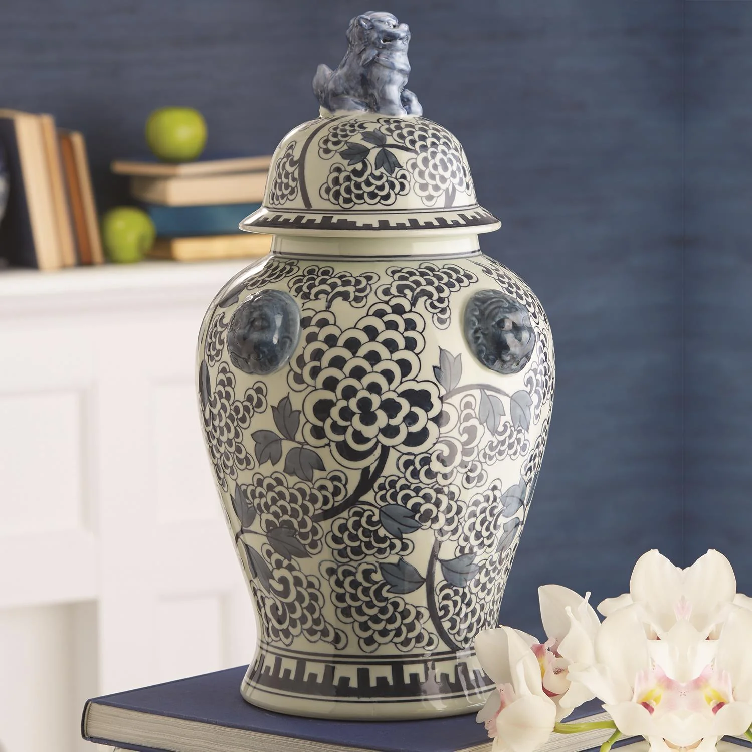 Blue & White Peony Flower Temple Jar - Image 6