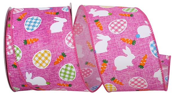 Bunny Egg Carrot Linen Wired Edge, Pink, 2-1/2 Inch, 10 Yards