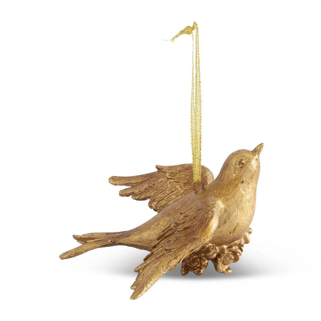 Carved Resin Gold Leaf Bird Ornaments - Image 3
