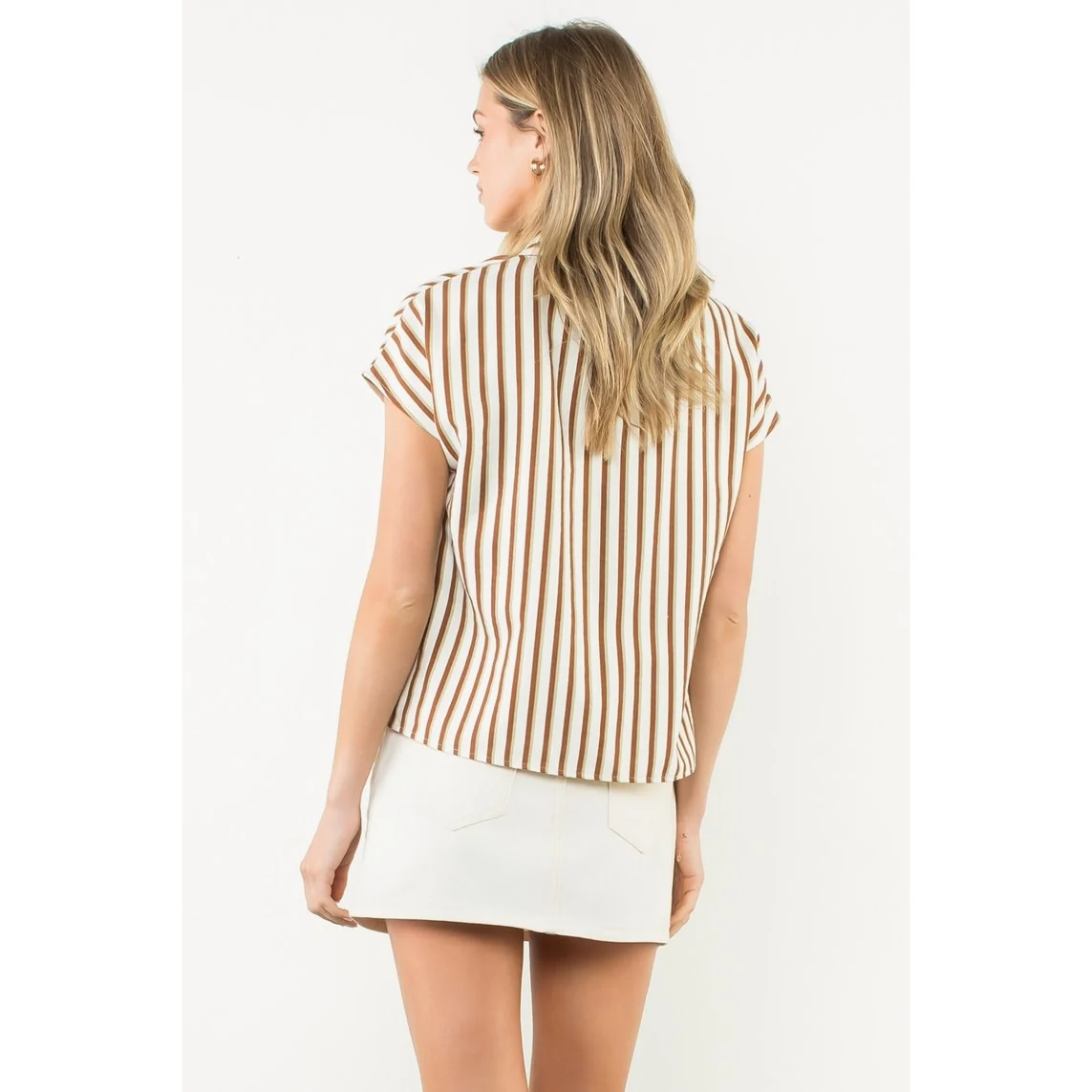 Cassie Contrast V-Neck Striped Top - Image 13