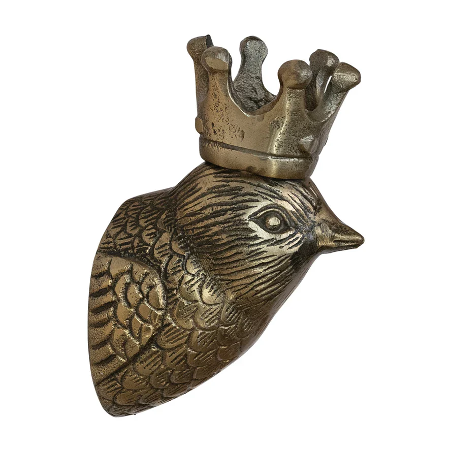 Cast Aluminum Bird Head with Crown Wall Decor, Antique Brass Finish - Image 2