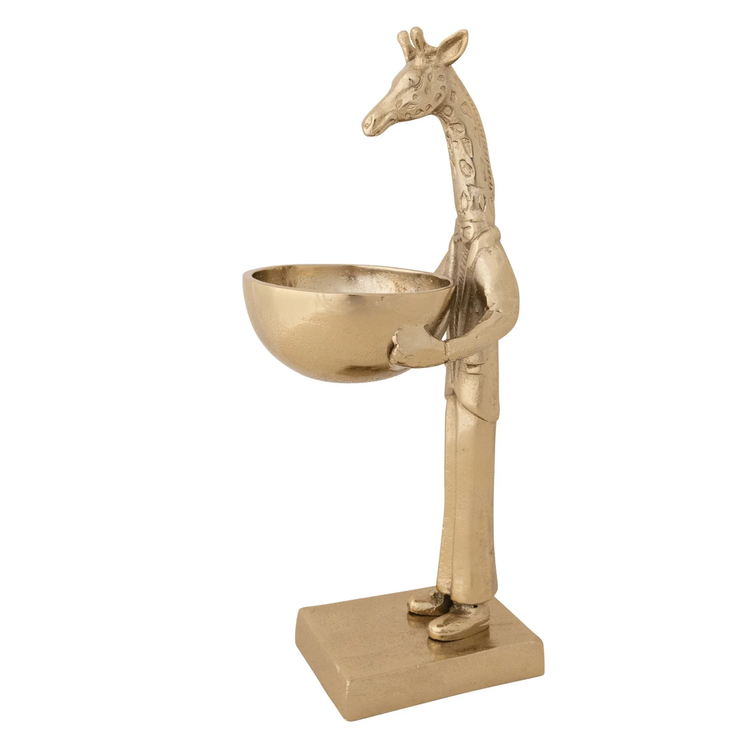 Cast Aluminum Giraffe Holding Bowl, Gold Finish - Image 2