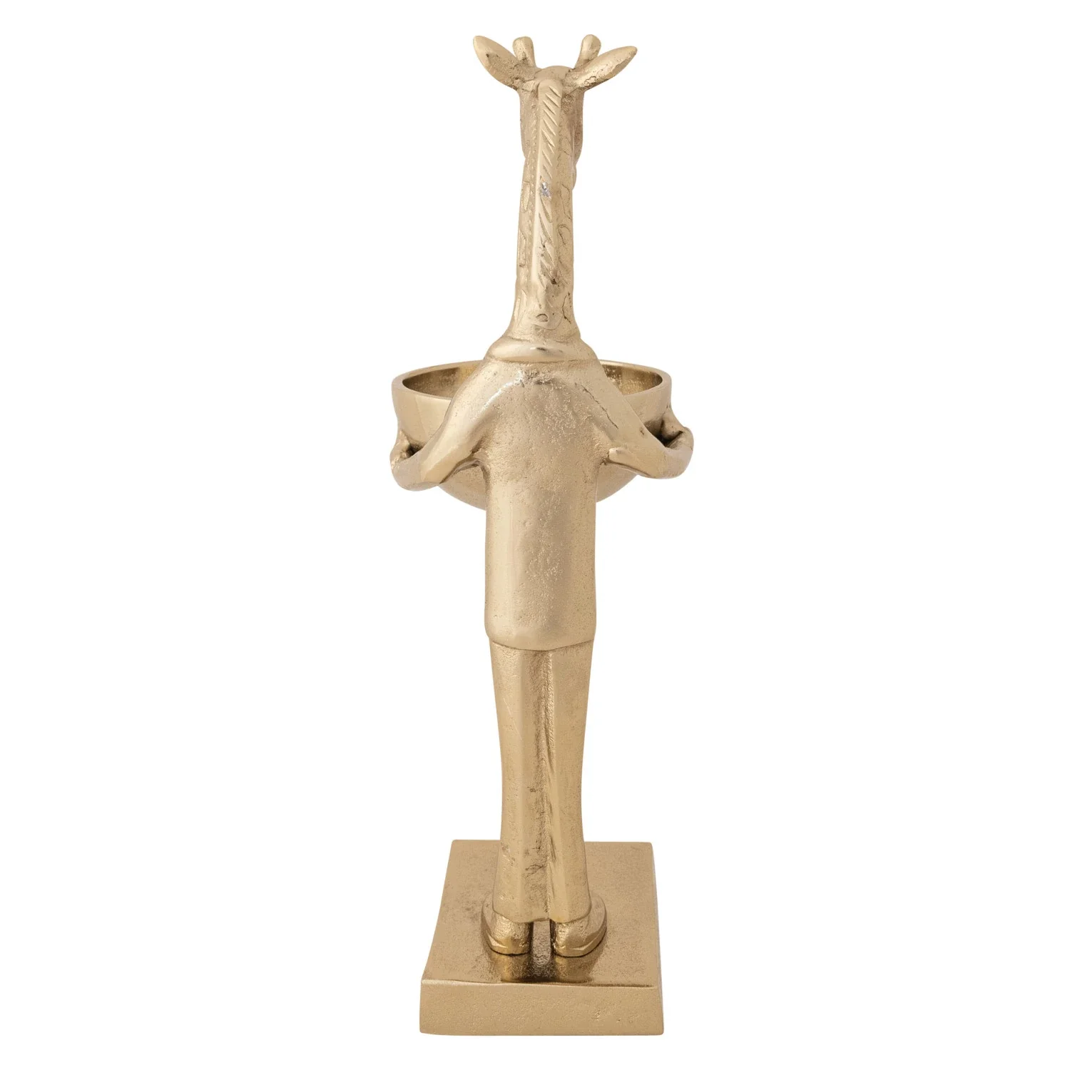 Cast Aluminum Giraffe Holding Bowl, Gold Finish - Image 3