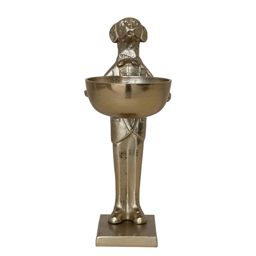 Cast Aluminum Labrador Holding Bowl - Gold Finish