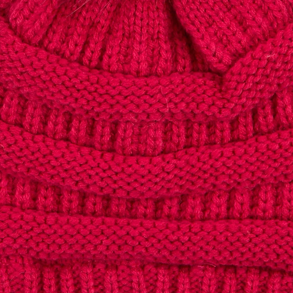 Cc Cable Knit Beanie with Faux Fur Pom - Hot Pink