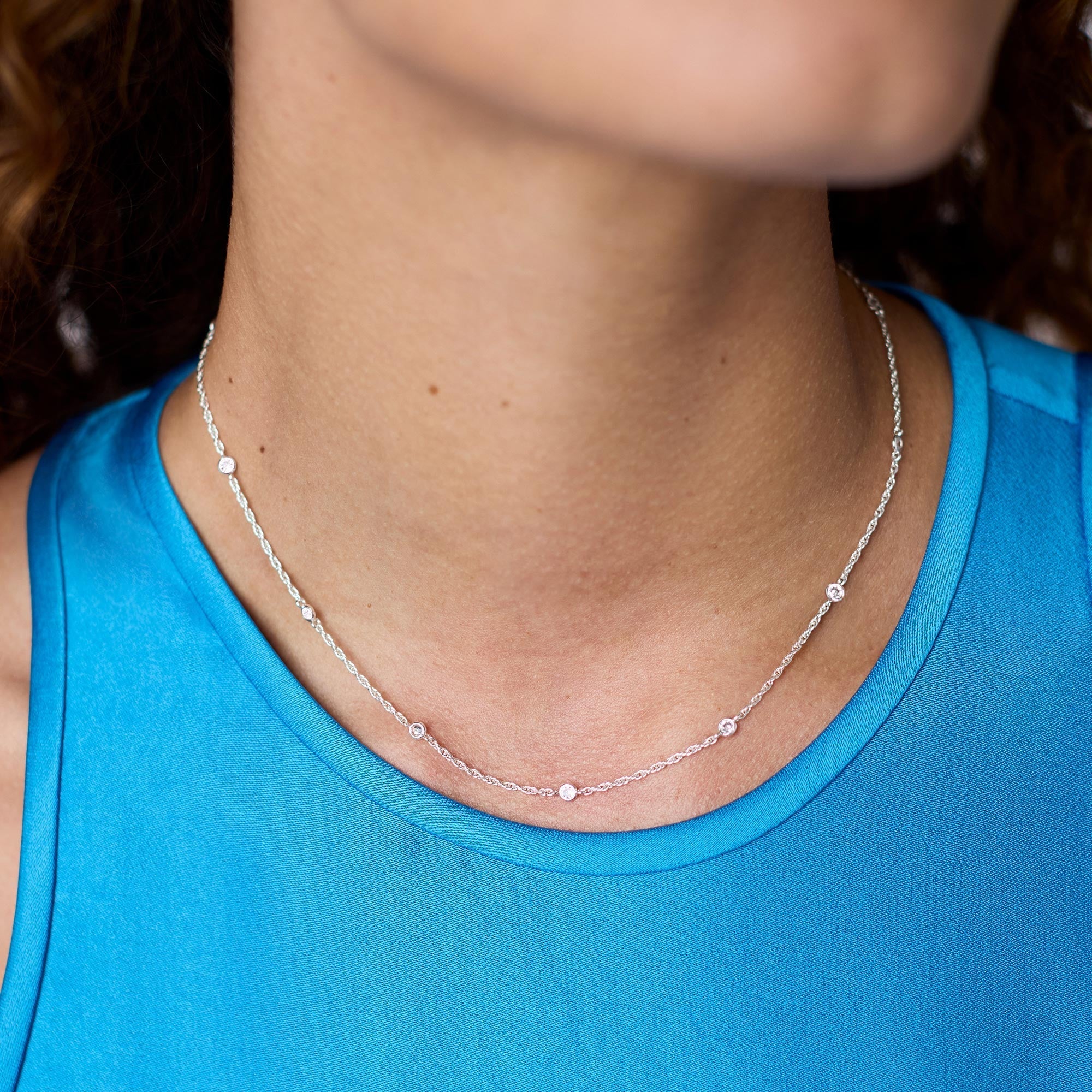 Celeste Delicate Station Necklace Silver Cubic Zirconia - Image 6