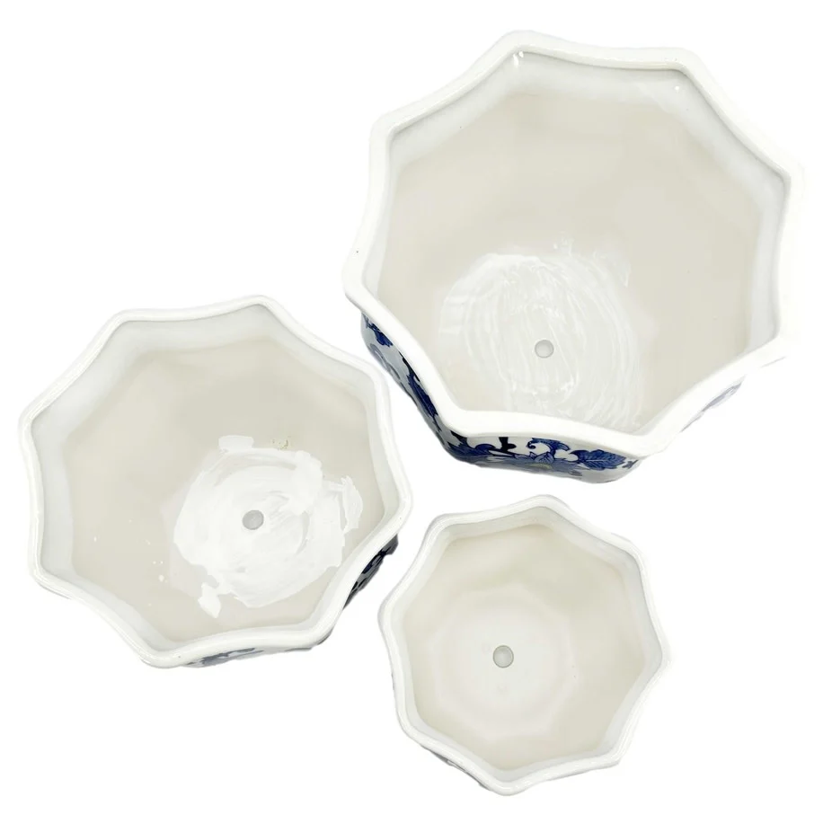 Ceramic Chinoiserie Planter Pot Blue & White + Yellow - Sold Individually - Image 4