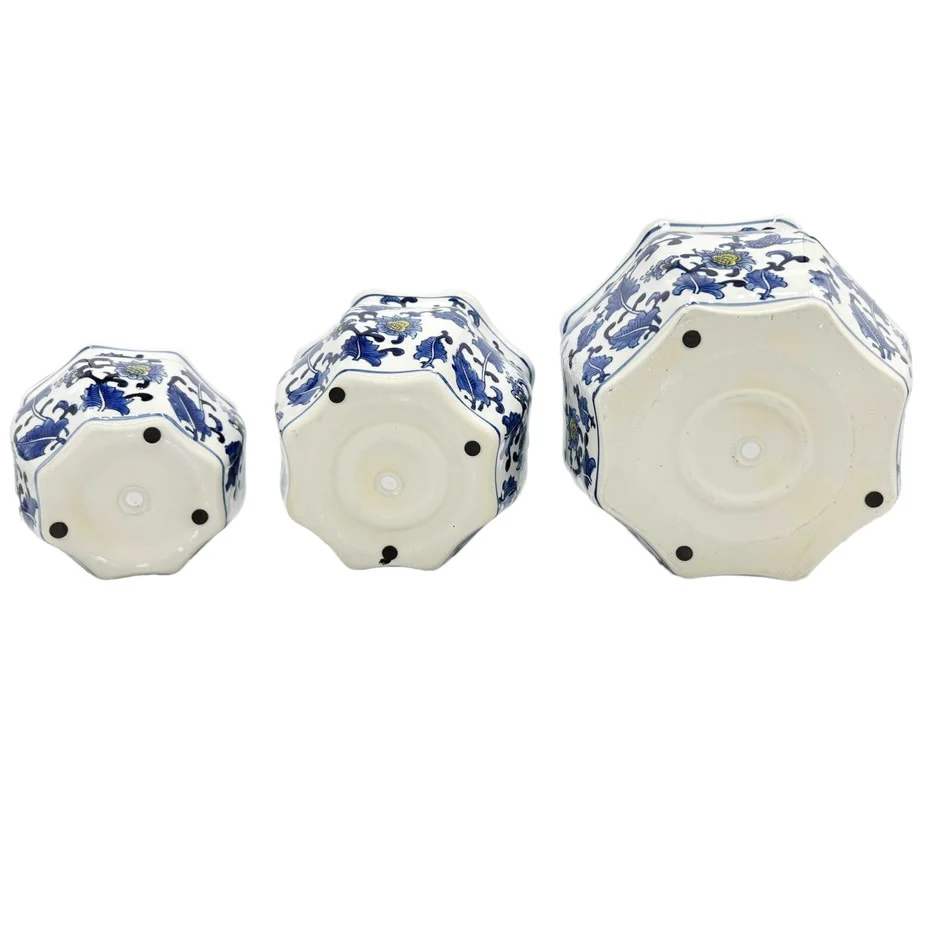 Ceramic Chinoiserie Planter Pot Blue & White + Yellow - Sold Individually - Image 5