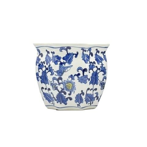 Ceramic Chinoiserie Planter Pot Blue & White + Yellow - Sold Individually - Image 7