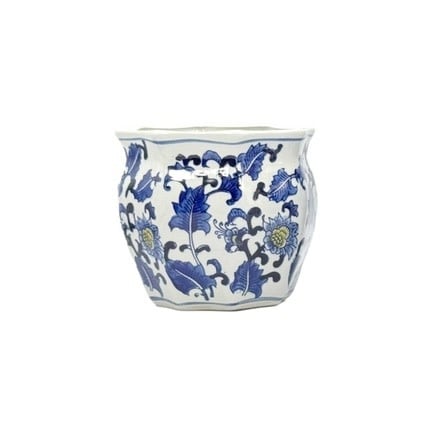 Ceramic Chinoiserie Planter Pot Blue & White + Yellow - Sold Individually - Image 8
