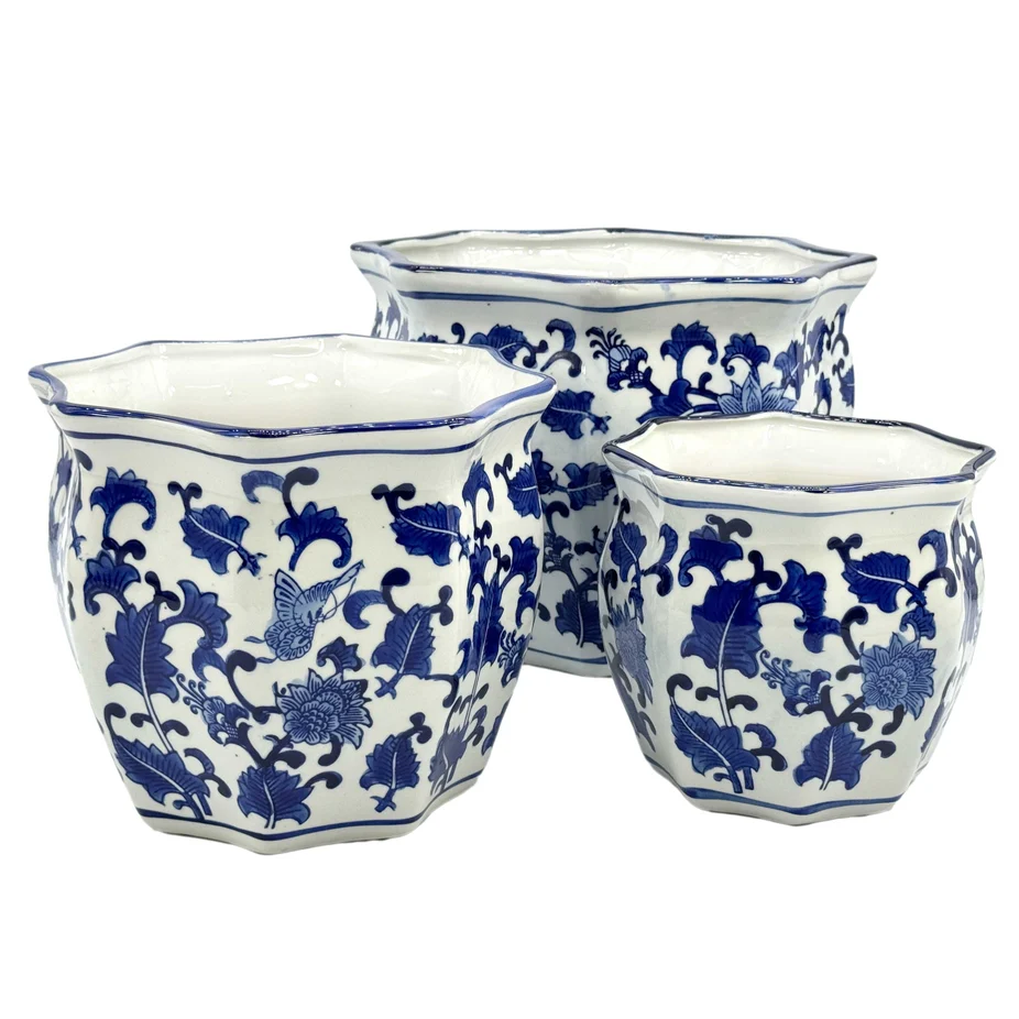 Ceramic Chinoiserie Planter Pot Blue & White - Sold Individually - Image 11