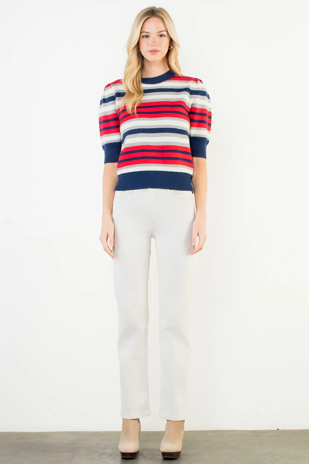 Charlene Short Sleeve Multi Color Knit Top - Image 7
