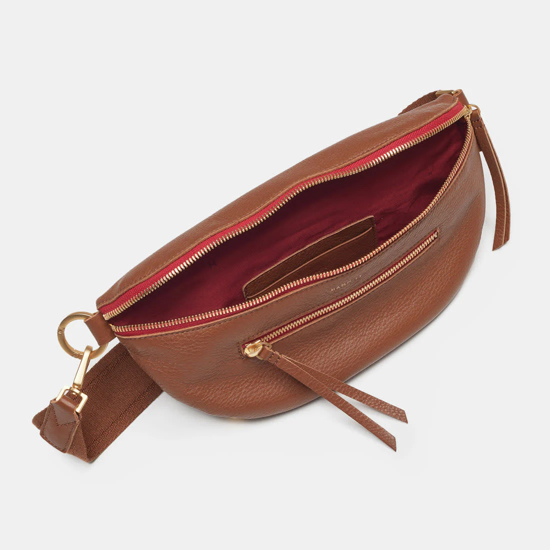 Charles Crossbody Large Mahogany Pebble/Brushed Gold Red Zip - Image 3