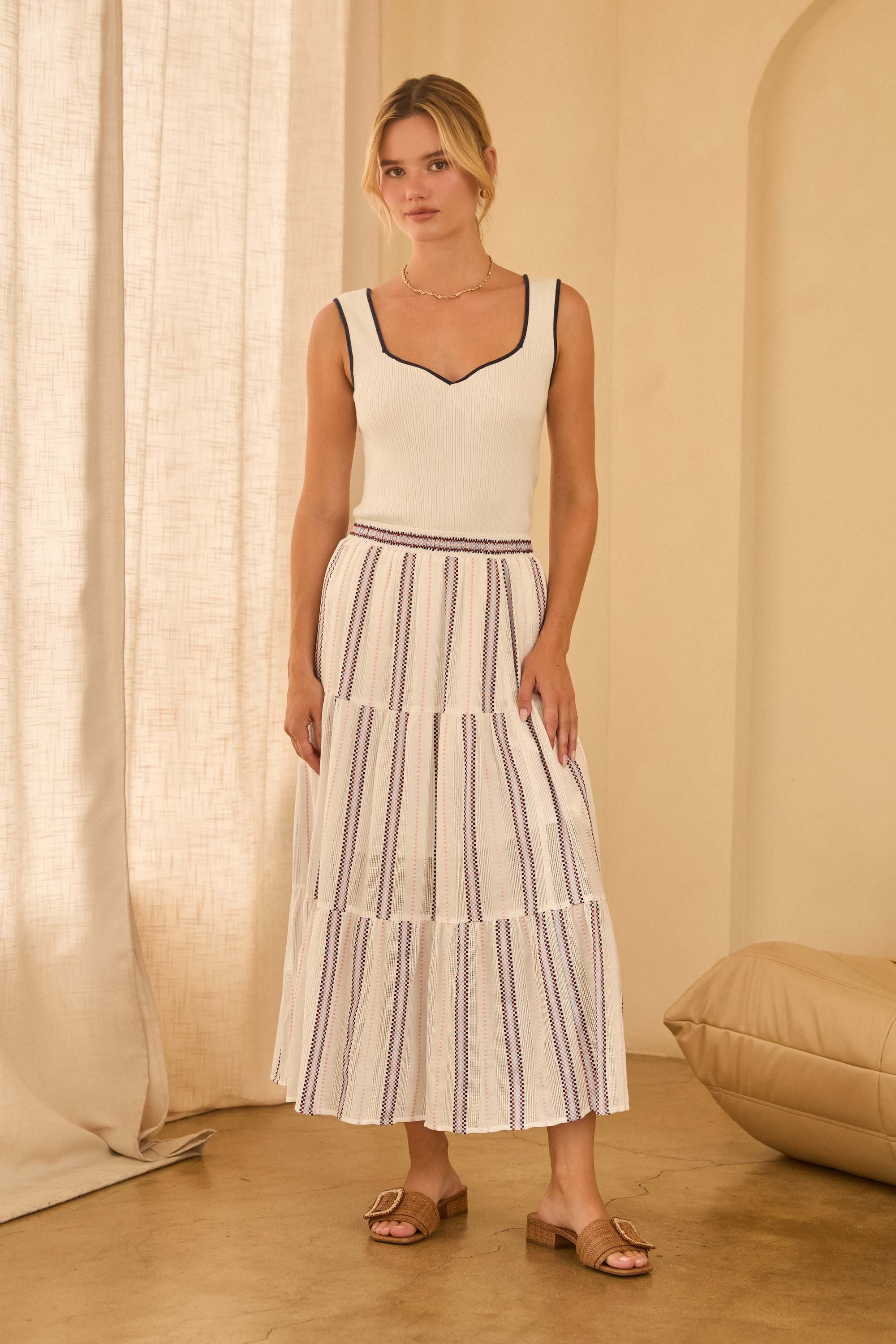 Chloe Stripe Tiered Midi Skirt - Image 4