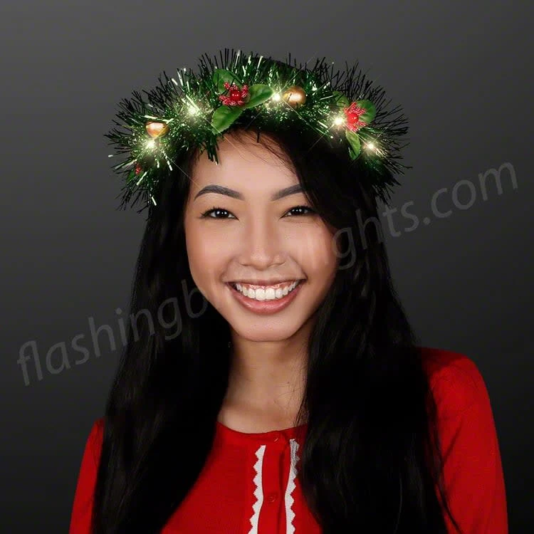 Christmas Crown LED Tinsel Wreath Headband - Image 3