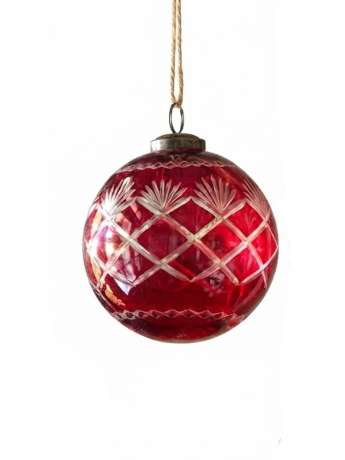 Christmas Red Glass Etched 4" Ball - Sold Individually - Image 2