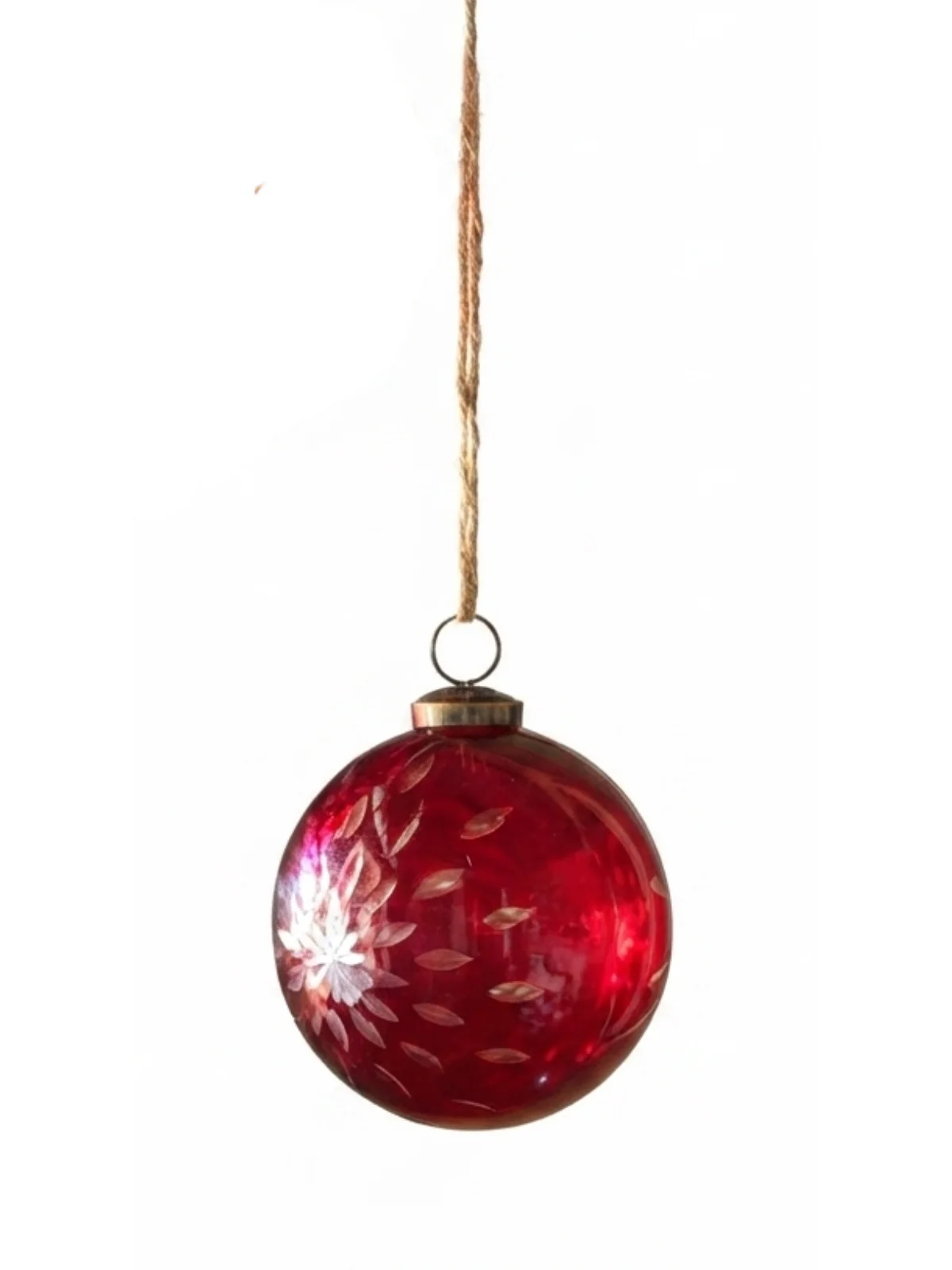 Christmas Red Glass Etched 4" Ball - Sold Individually - Image 3