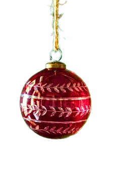 Christmas Red Glass Etched 4" Ball - Sold Individually - Image 4