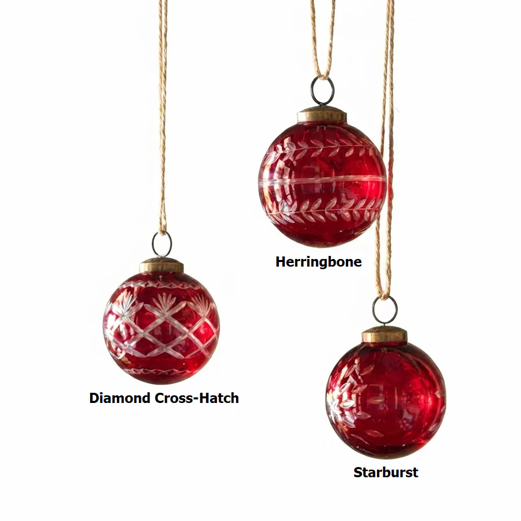 Christmas Red Glass Etched 5" Ball - Sold Individually