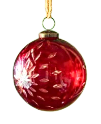 Christmas Red Glass Etched 5" Ball - Sold Individually - Image 4