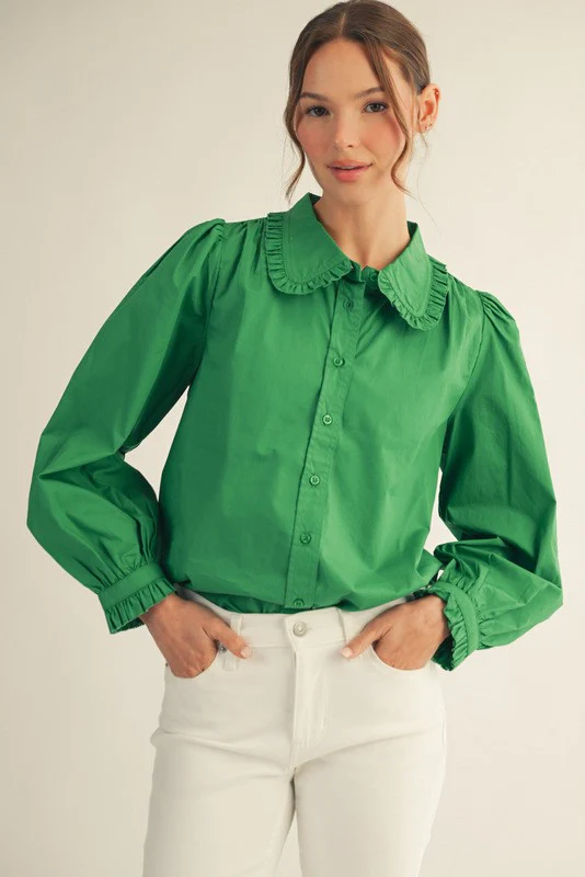 Cindy Ruffle Accent Button Down Lovely Shirt - Image 14