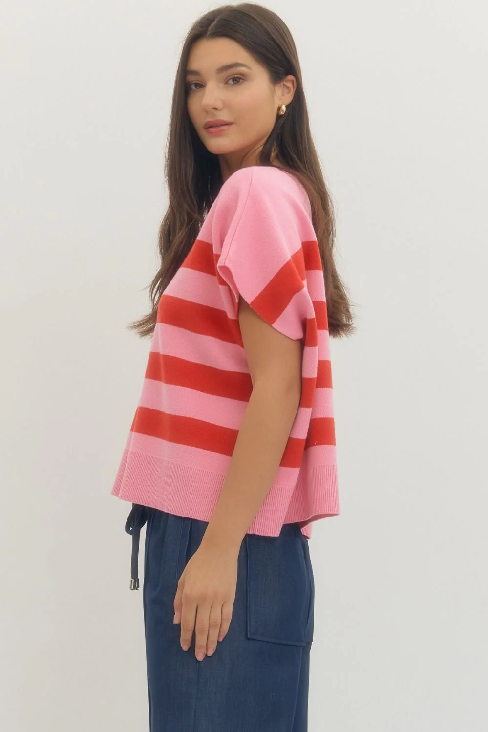 Cindy Solid Short Sleeve Knit Top - Image 2