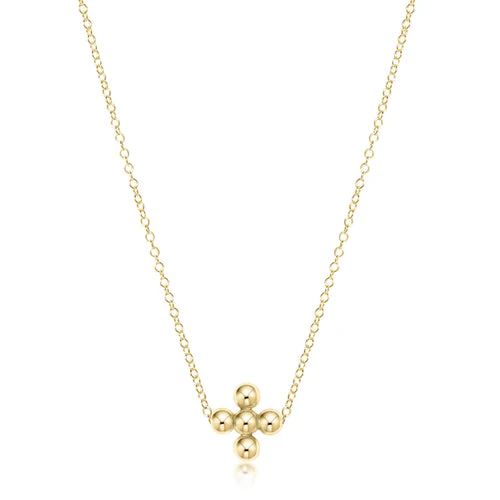 16” Necklace Gold - Classic Beaded Signature Cross Gold - 3MM Bead Gold - Image 2