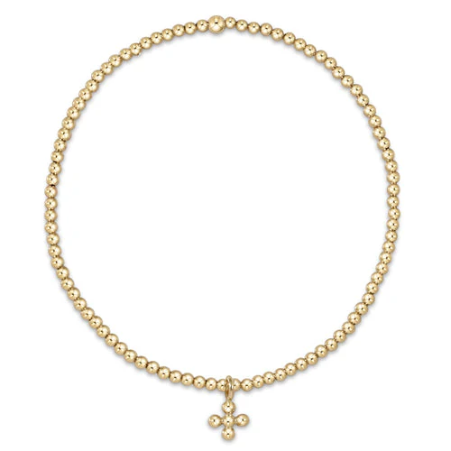 Classic Gold 2MM Bead Bracelet - Classic Beaded Signature Cross Small Gold Charm