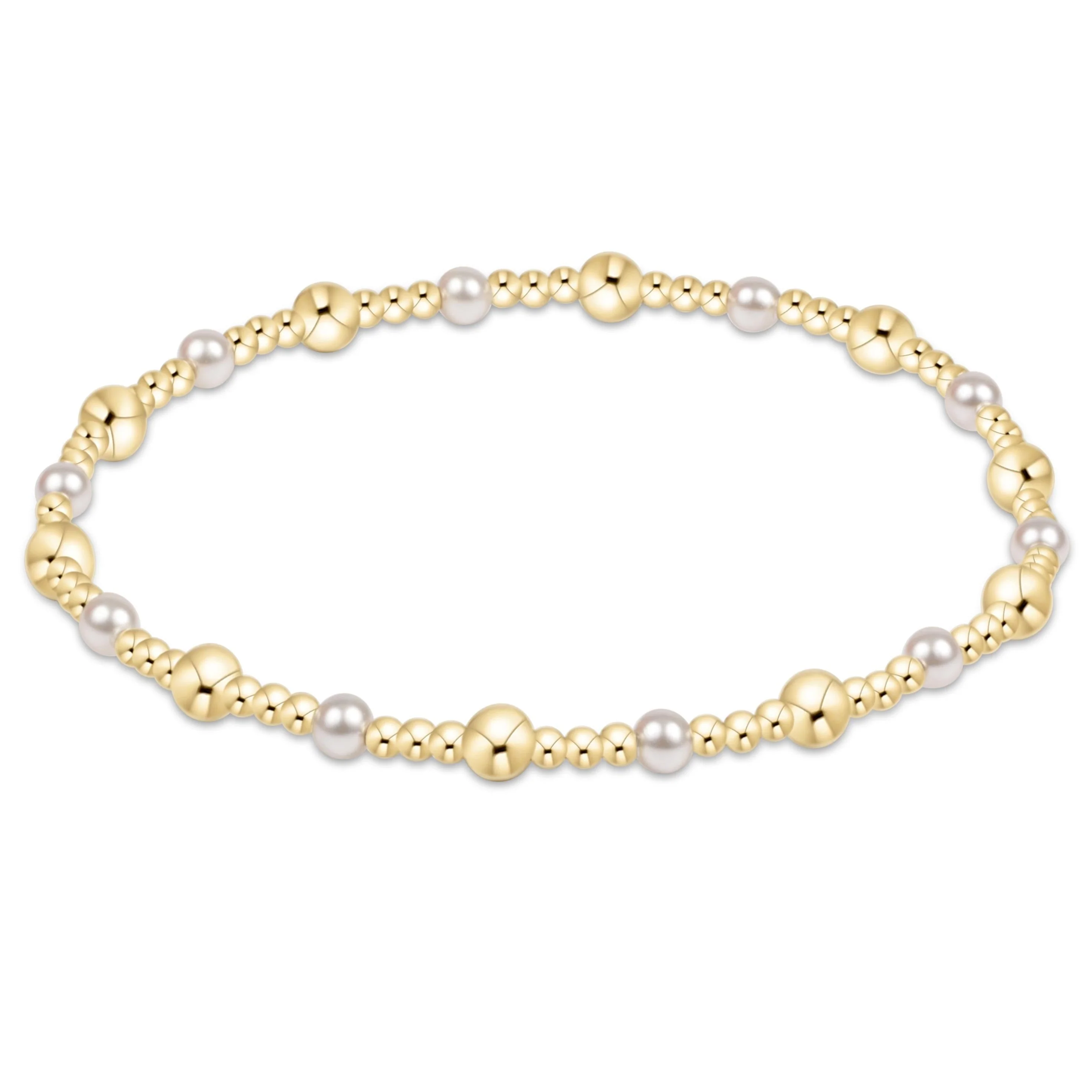 Classic Gold Sincerity Pattern 4mm Bead Bracelet - Pearl - Image 2